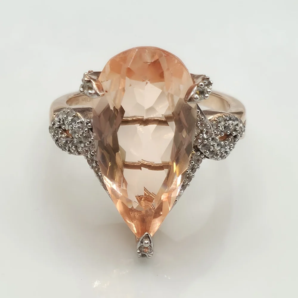 Morganique Quartz Ring in Vermeil Rose Gold Over Sterling Silver - Picture 1 of 10